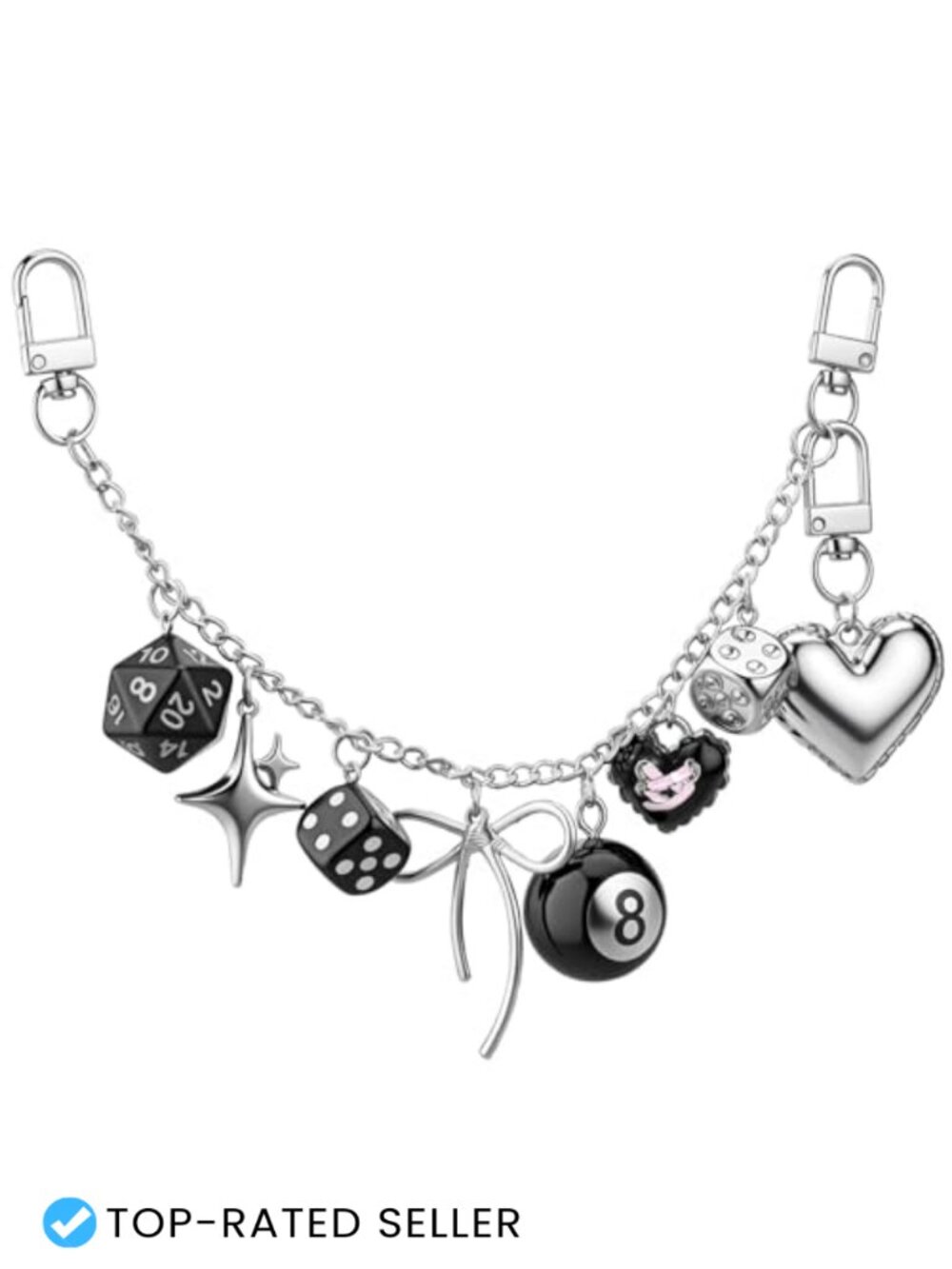 Y2K Silver Bag Charm Chain Resin Zinc Alloy 8 Ball Dice Purse Keyring